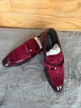 Bruno Marc Men's Tuxedo Patent Velvet Loafers Burgundy Size 10 NEW